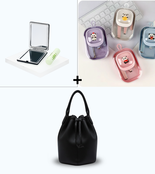 Ensemble Complet Sac Noir + Miroir + Coffret Manucure | Femme Active