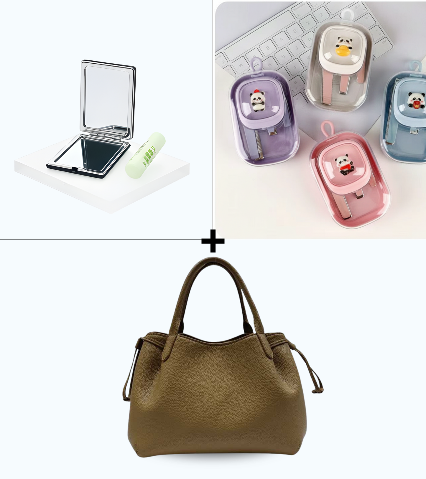 Ensemble Complet Sac Brun + Miroir + Coffret Manucure | Femme Active