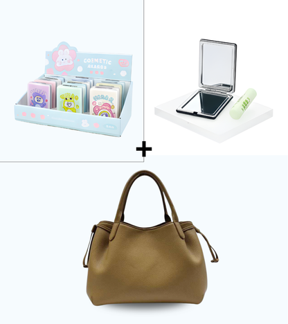 Ensemble Sac Brun + Miroir Premium | Accessoires Femme Active