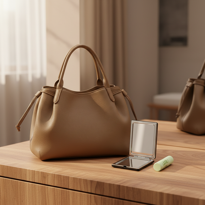 Ensemble sac et miroir sur bois