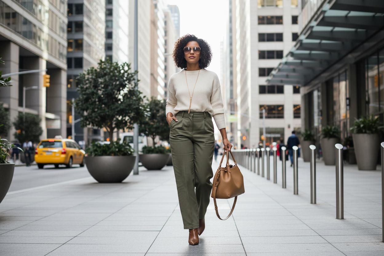 Femme urbaine avec sac brun