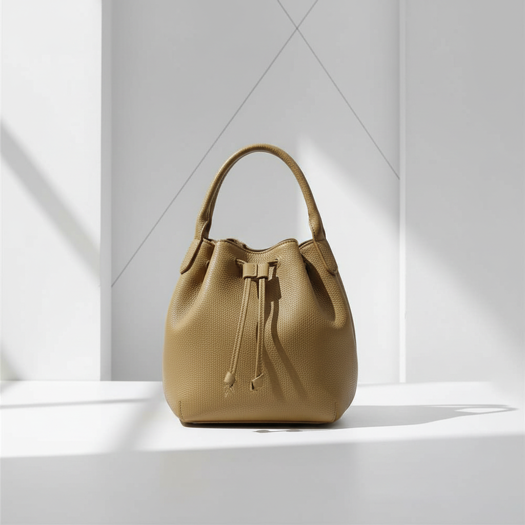 Sac brun fond blanc géométrique