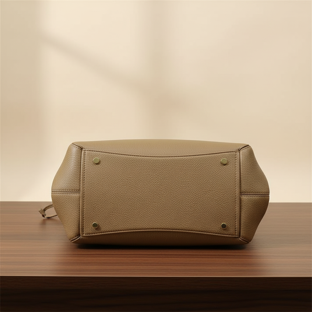 Sac brun vue dessous sur bois