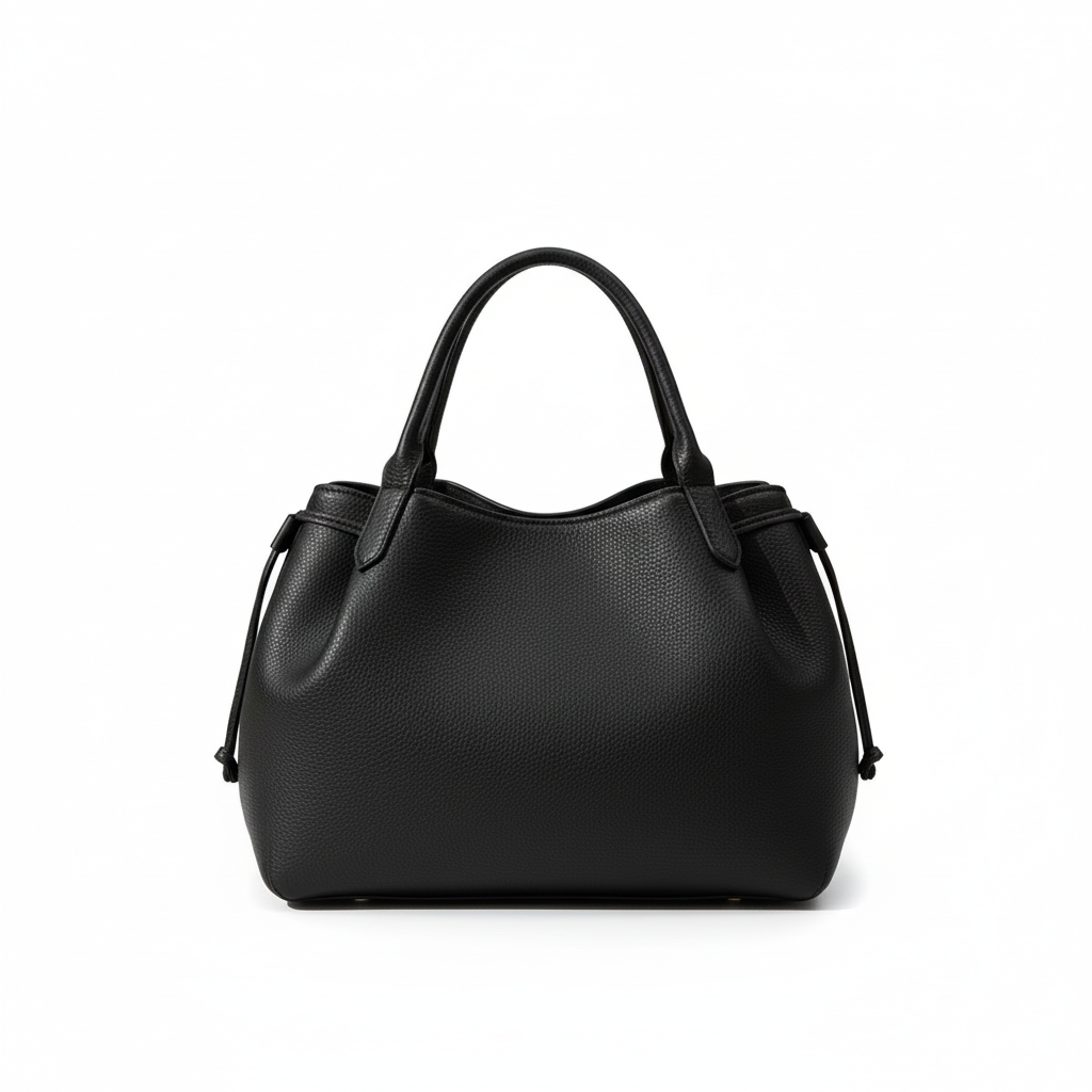 Sac noir fond blanc éclairage naturel
